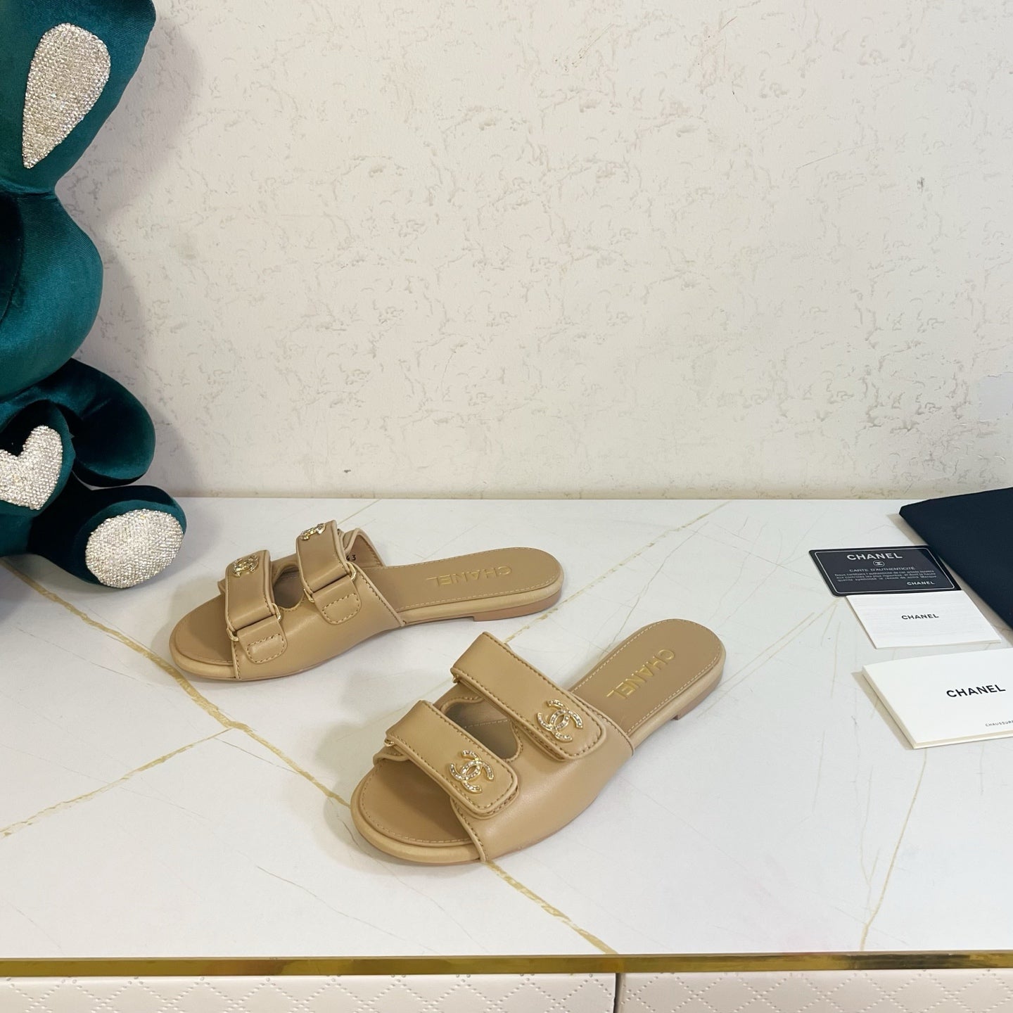 Chanel 2026 Velcro Mules CC Gold Logo Leather 779356