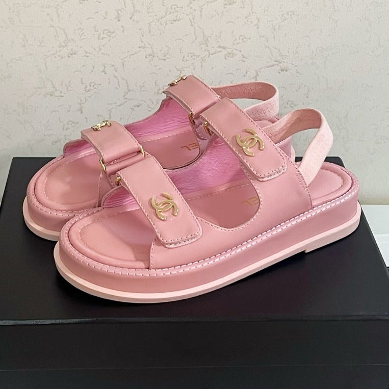 Chanel 2026 Velcro Sandals CC Logo Details Cowhide Leather 779367