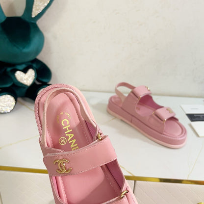 Chanel 2026 Velcro Sandals CC Logo Details Cowhide Leather 779367