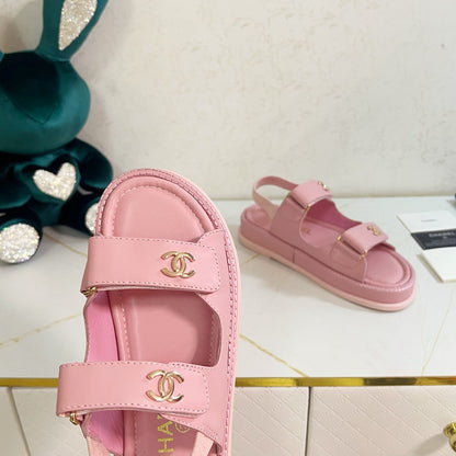 Chanel 2026 Velcro Sandals CC Logo Details Cowhide Leather 779367