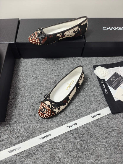 Chanel 2026 Ballet Flat Black Cream Brown Horsehair Calfskin 696628