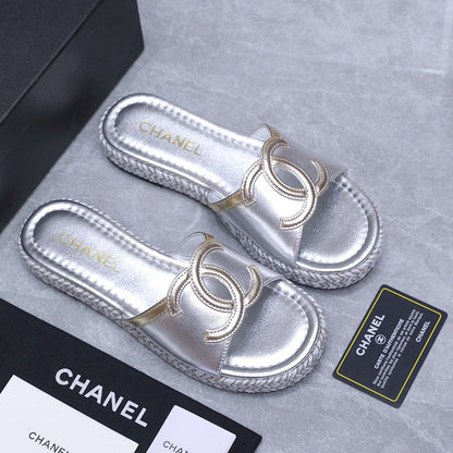 Chanel 2026 Slippers Silver Sheepskin 758398