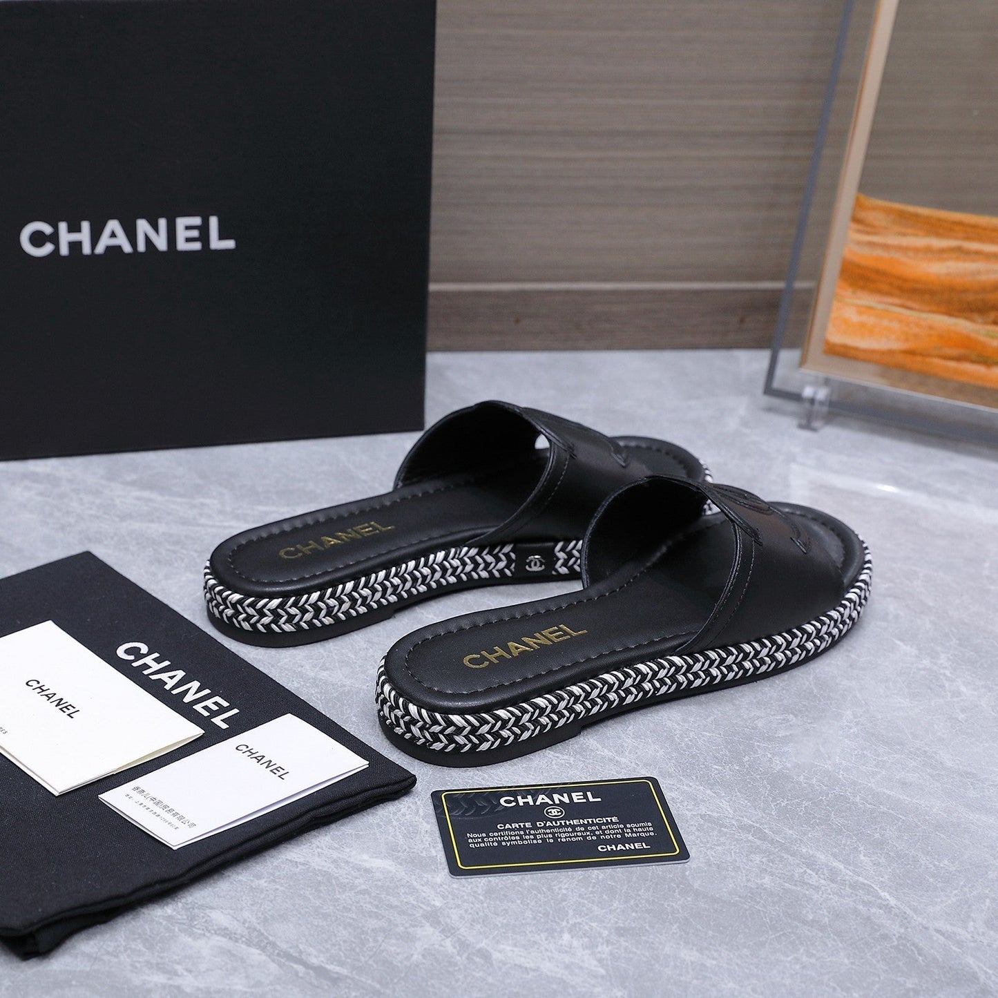 Chanel 2026 Slippers Black Sheepskin 758402