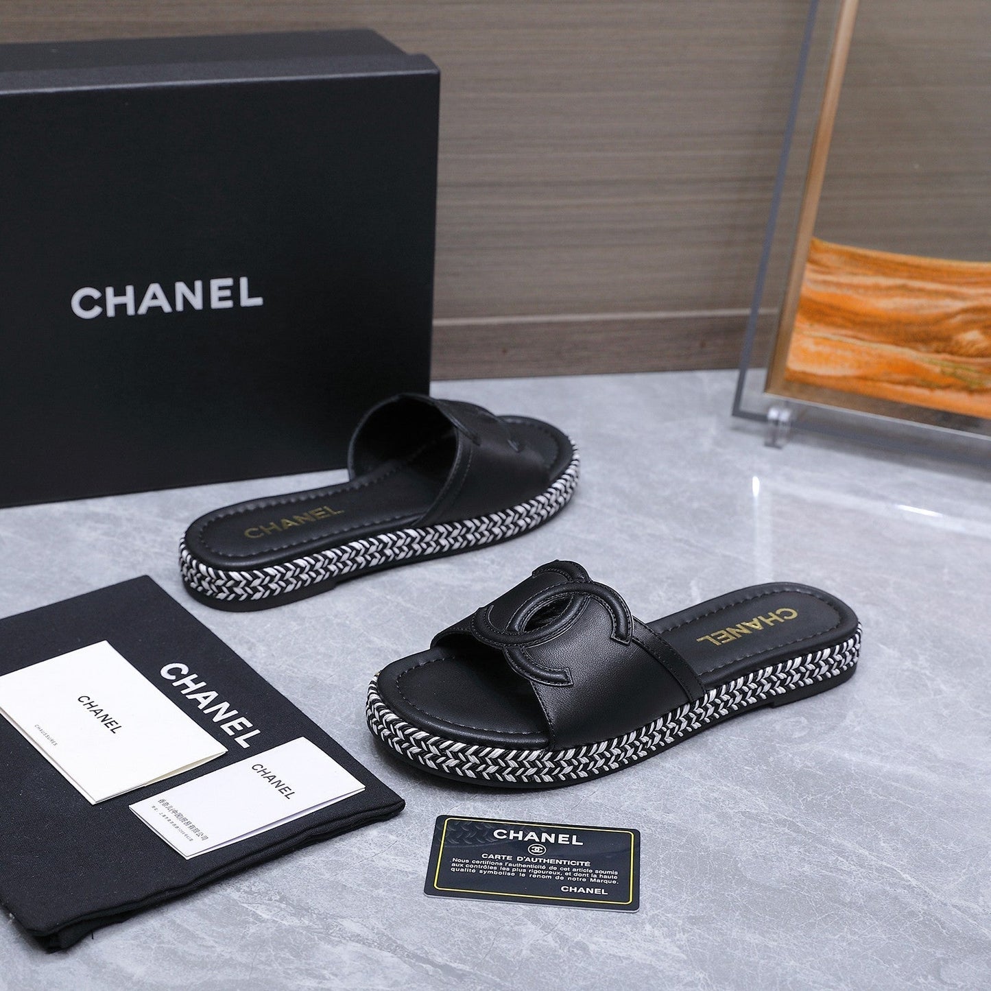 Chanel 2026 Slippers Black Sheepskin 758402