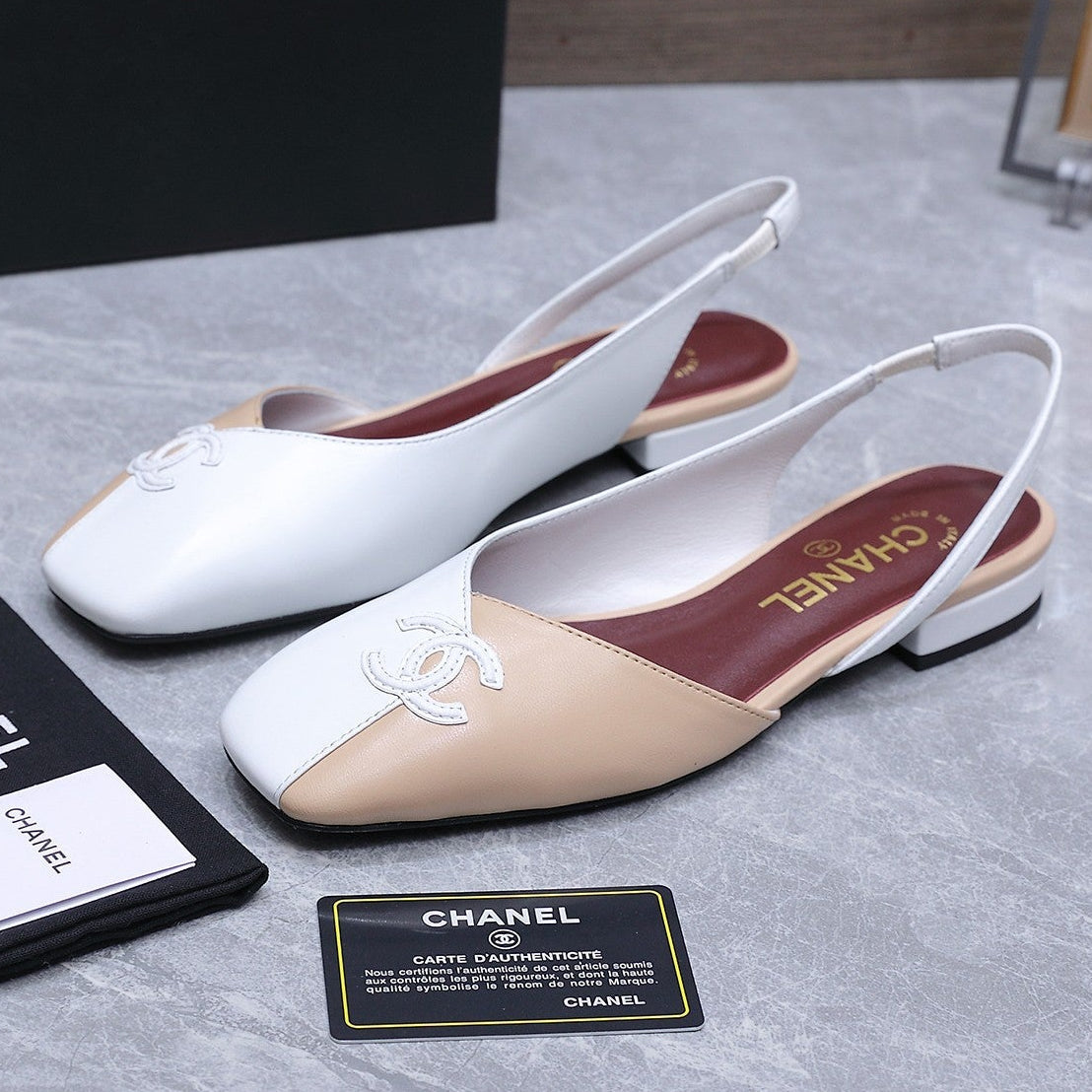 Chanel 2026 Slingback Beige White Suede Leather 758403