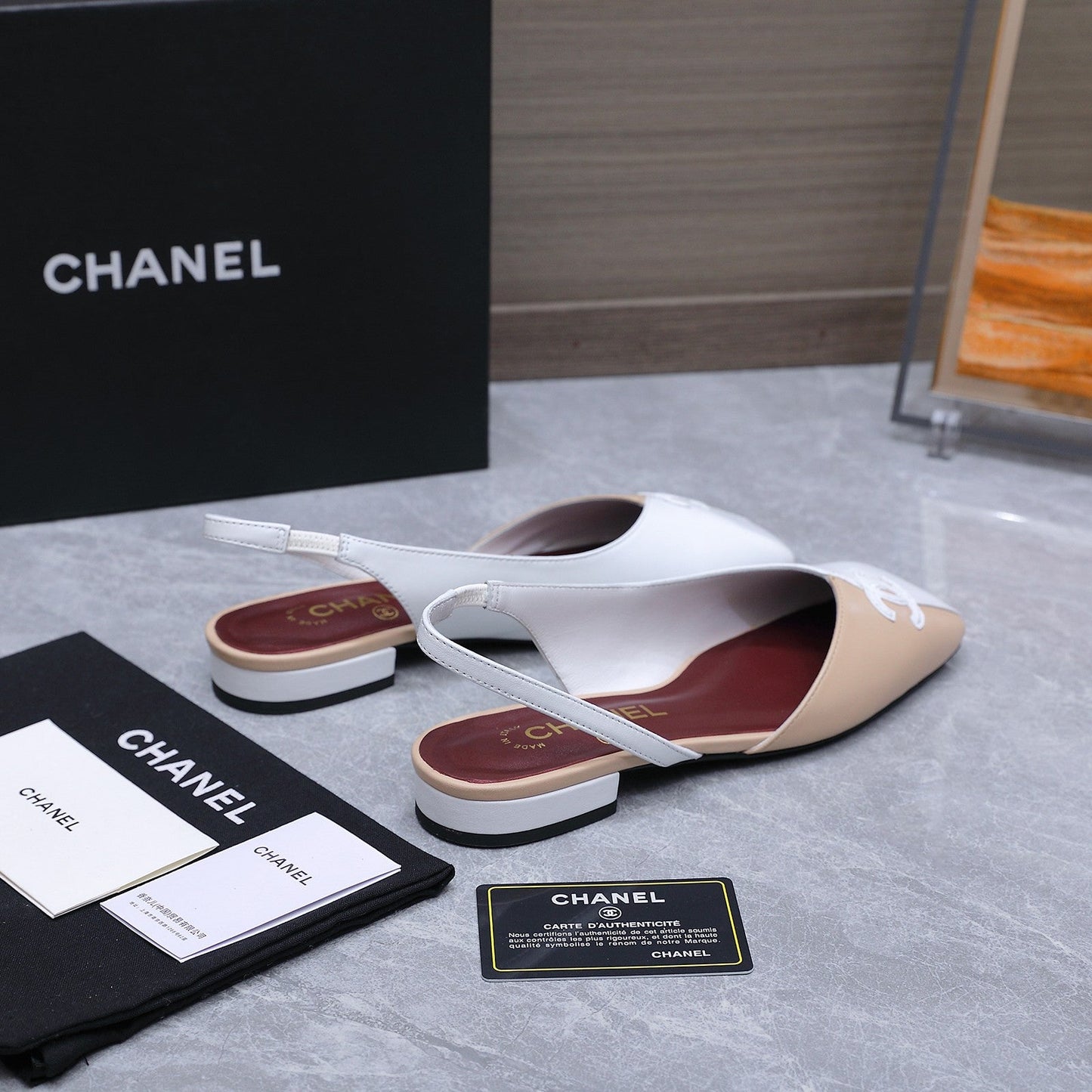 Chanel 2026 Slingback Beige White Suede Leather 758403