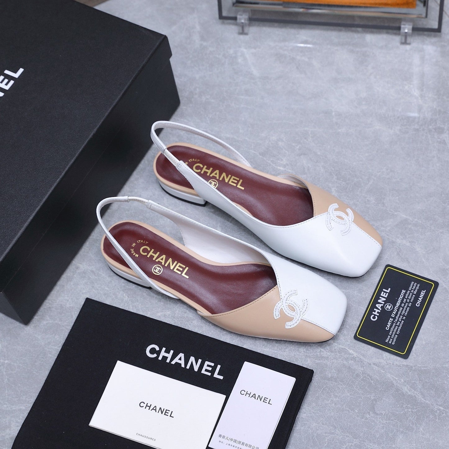 Chanel 2026 Slingback Beige White Suede Leather 758403