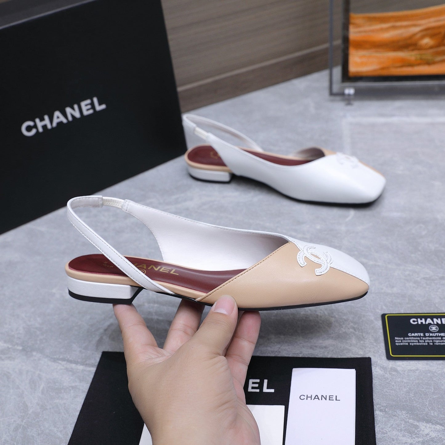 Chanel 2026 Slingback Beige White Suede Leather 758403