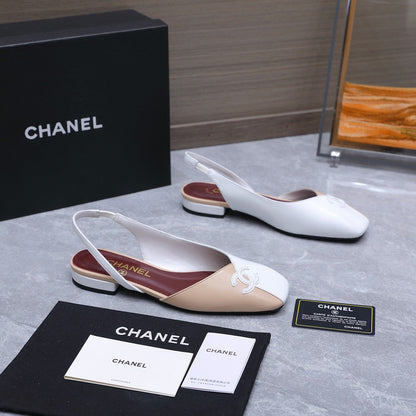 Chanel 2026 Slingback Beige White Suede Leather 758403
