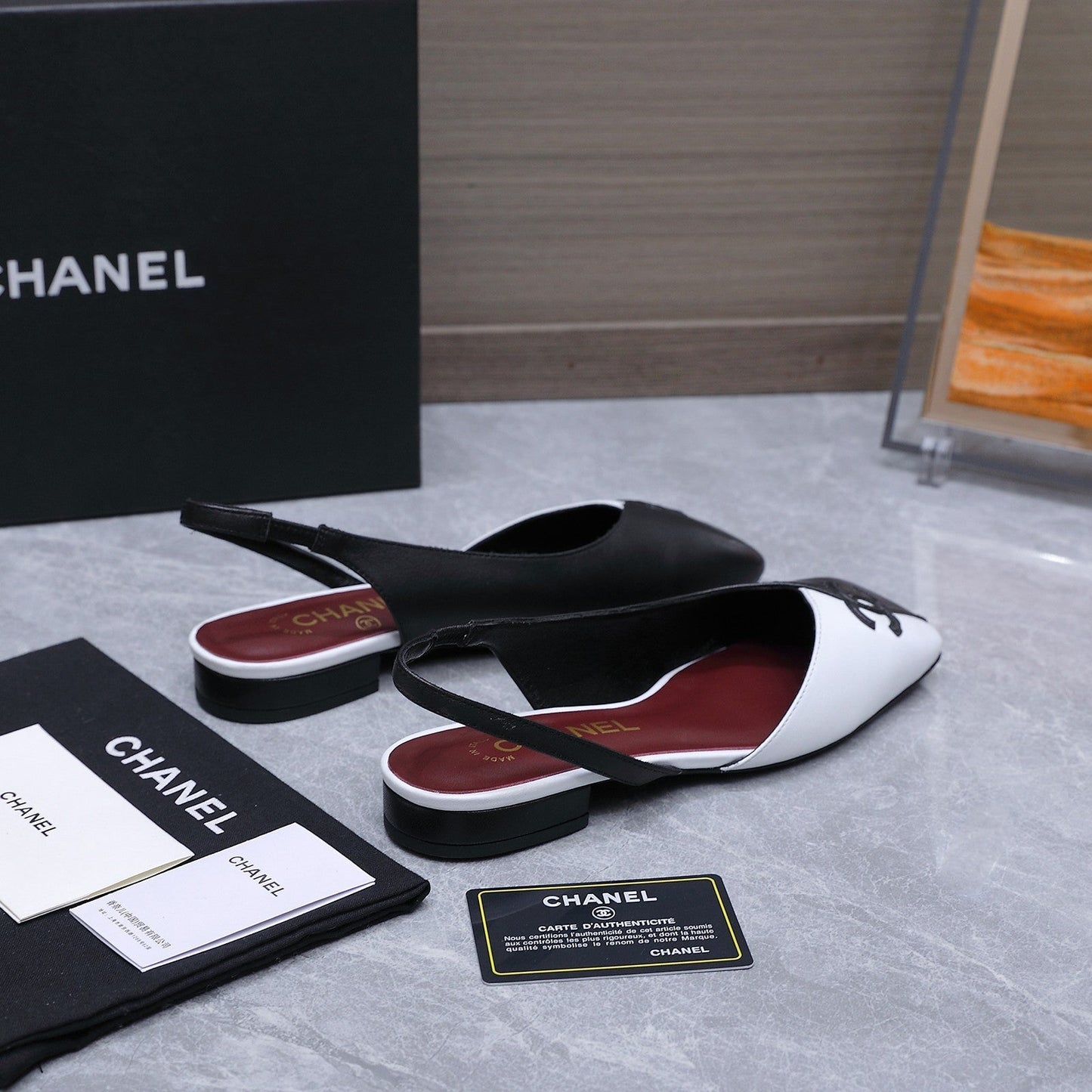 Chanel 2026 Slingback Black White Suede Leather 758404