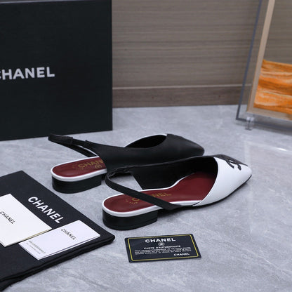 Chanel 2026 Slingback Black White Suede Leather 758404