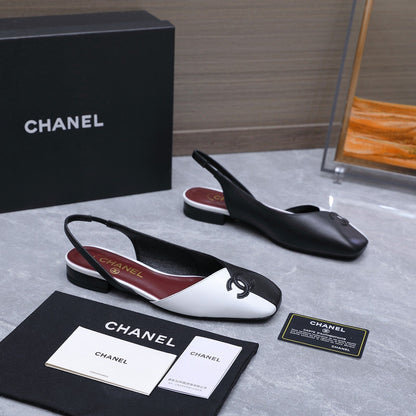 Chanel 2026 Slingback Black White Suede Leather 758404