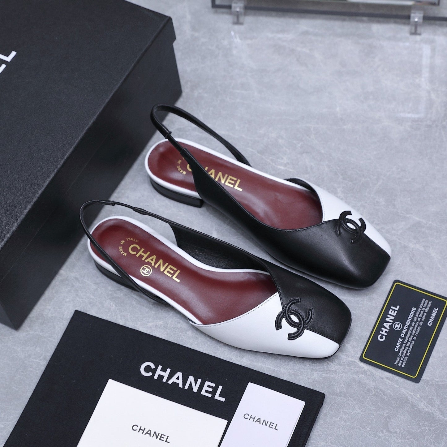 Chanel 2026 Slingback Black White Suede Leather 758404