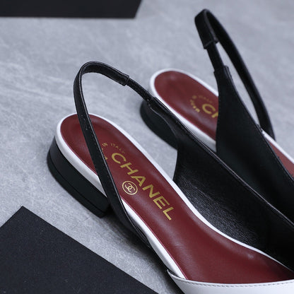 Chanel 2026 Slingback Black White Suede Leather 758404