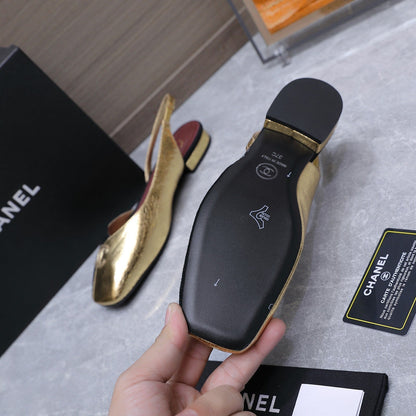 Chanel 2026 Slingback Black Gold Suede Leather 758405