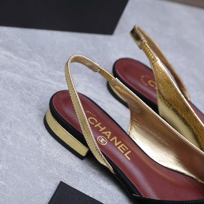 Chanel 2026 Slingback Black Gold Suede Leather 758405