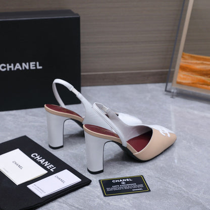 Chanel 2026 High-Heeled Slingback 60mm Beige White Suede Leather 758407