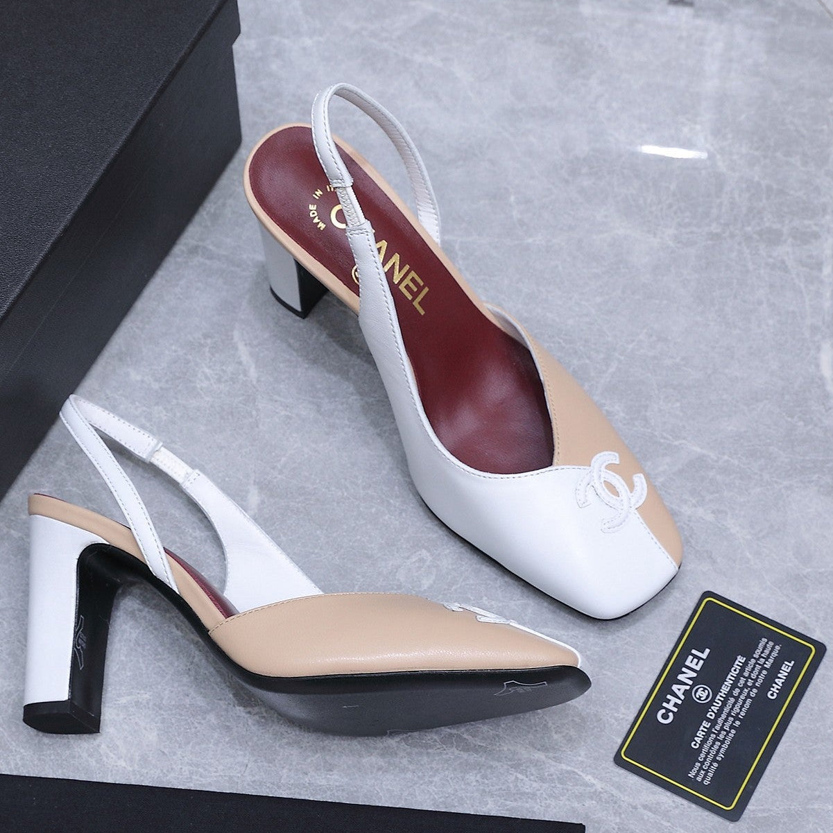 Chanel 2026 High-Heeled Slingback 60mm Beige White Suede Leather 758407