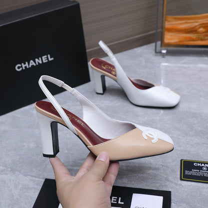 Chanel 2026 High-Heeled Slingback 60mm Beige White Suede Leather 758407