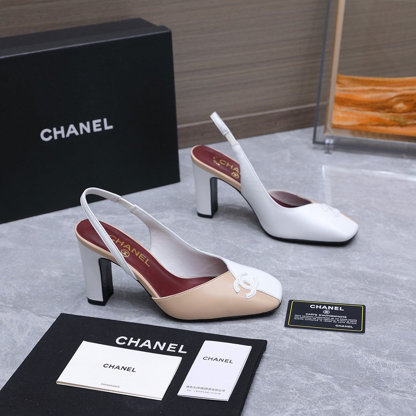 Chanel 2026 High-Heeled Slingback 60mm Beige White Suede Leather 758407