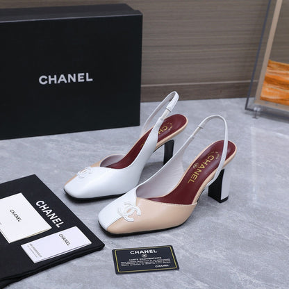 Chanel 2026 High-Heeled Slingback 60mm Beige White Suede Leather 758407