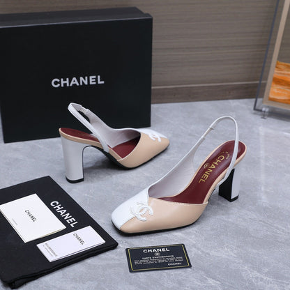 Chanel 2026 High-Heeled Slingback 85mm Beige White Suede Leather 758407