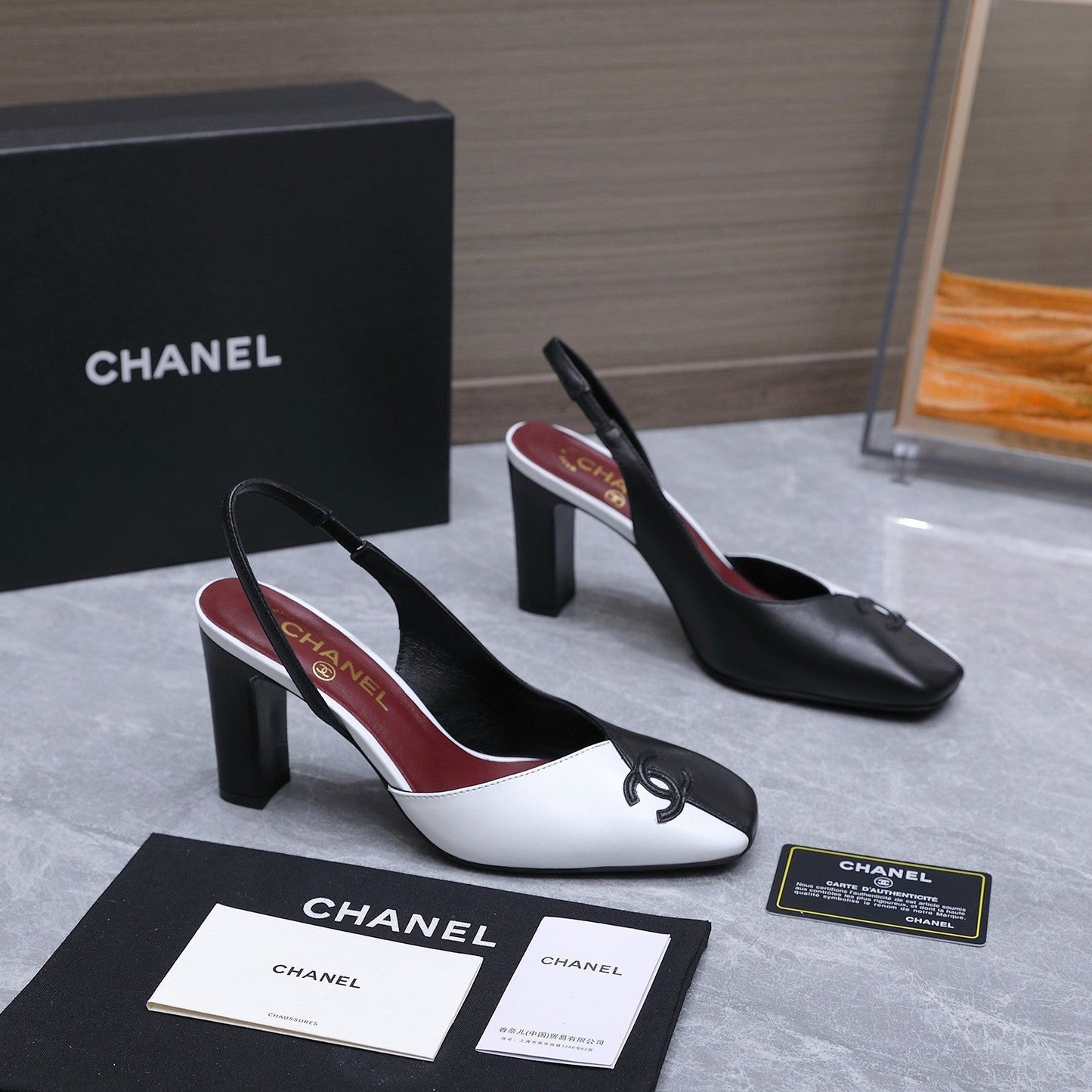Chanel 2026 High-Heeled Slingback 85mm Black White Suede Leather 758408