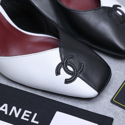 Chanel 2026 High-Heeled Slingback 85mm Black White Suede Leather 758408