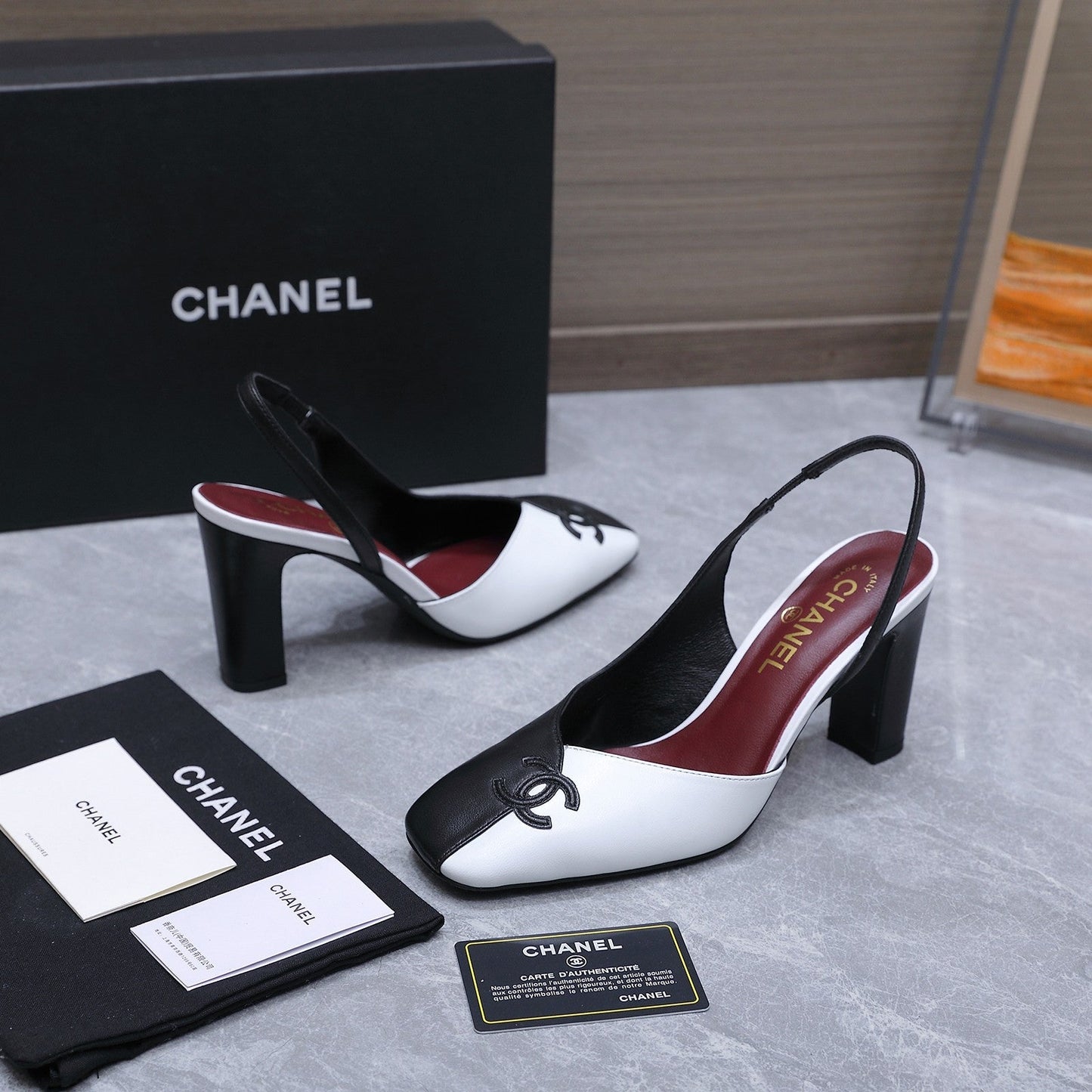 Chanel 2026 High-Heeled Slingback 60mm Black White Suede Leather 758408
