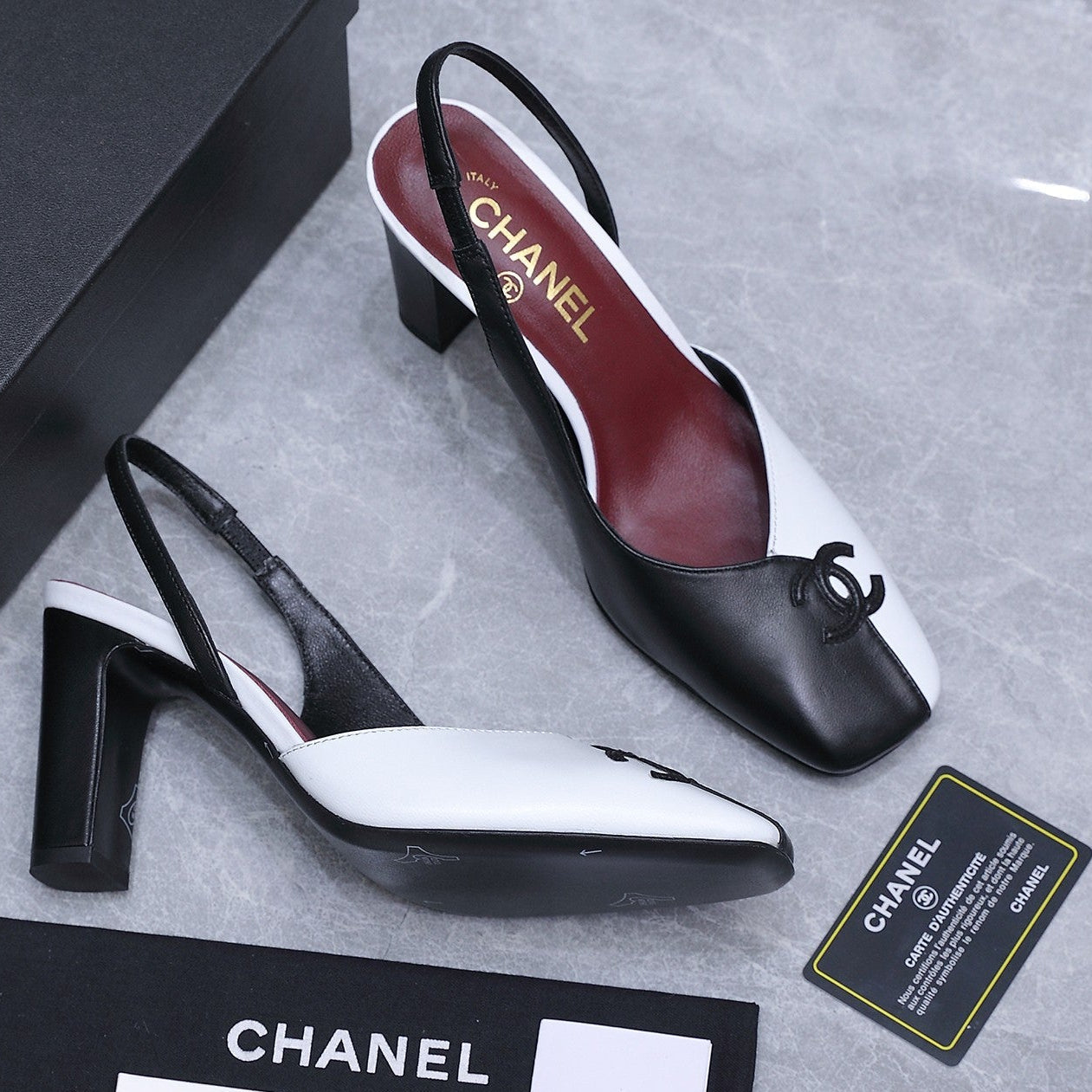 Chanel 2026 High-Heeled Slingback 85mm Black White Suede Leather 758408