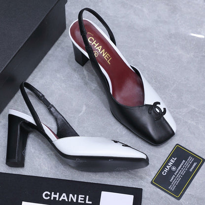 Chanel 2026 High-Heeled Slingback 60mm Black White Suede Leather 758408