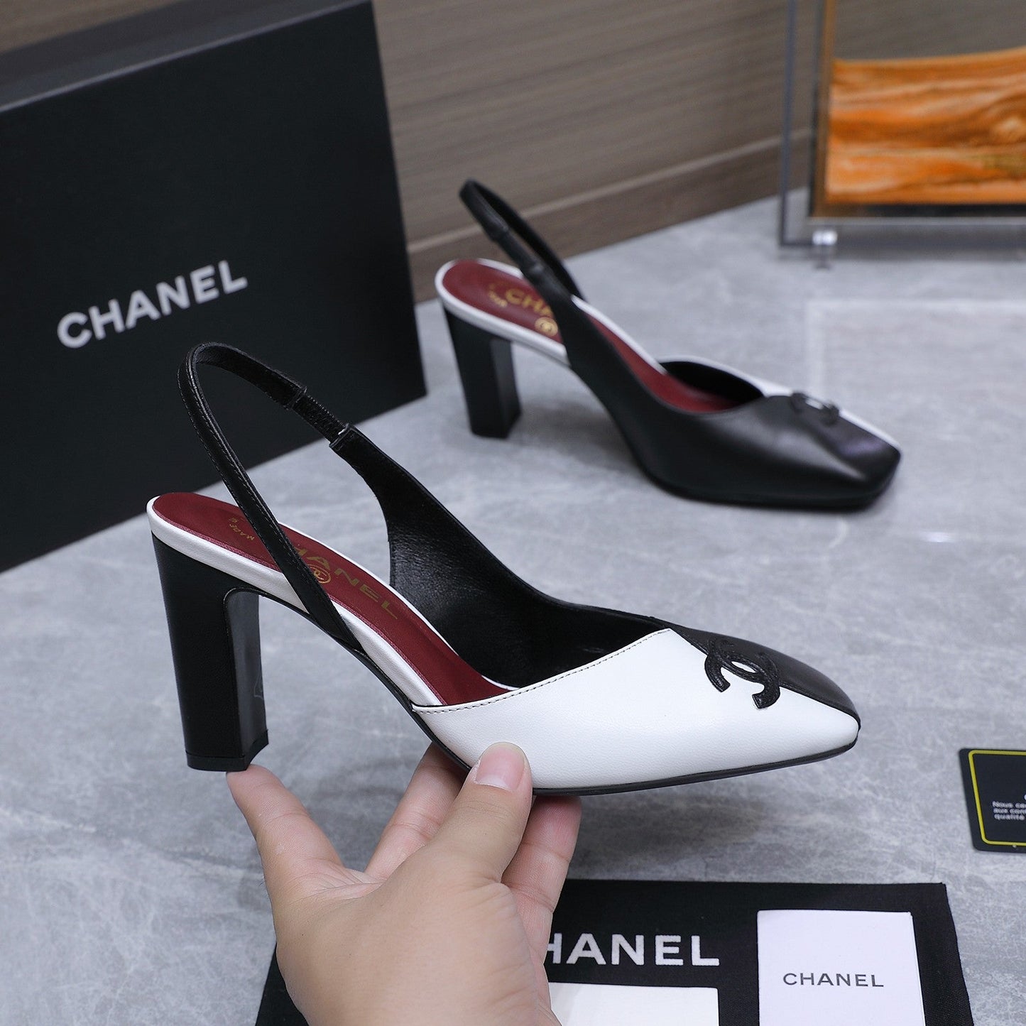 Chanel 2026 High-Heeled Slingback 60mm Black White Suede Leather 758408
