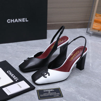 Chanel 2026 High-Heeled Slingback 85mm Black White Suede Leather 758408