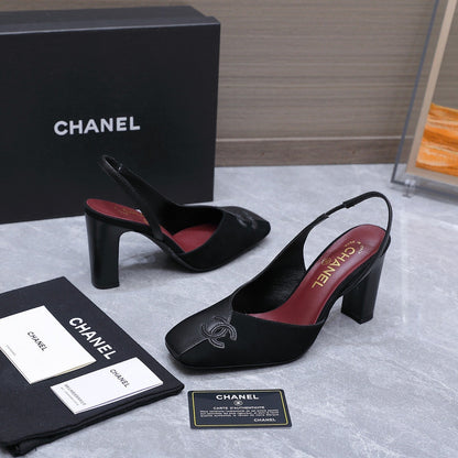 Chanel 2026 High-Heeled Slingback 60mm Black Suede Leather 758410
