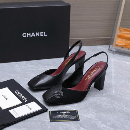Chanel 2026 High-Heeled Slingback 60mm Black Suede Leather 758410