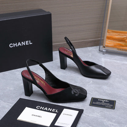 Chanel 2026 High-Heeled Slingback 60mm Black Suede Leather 758410