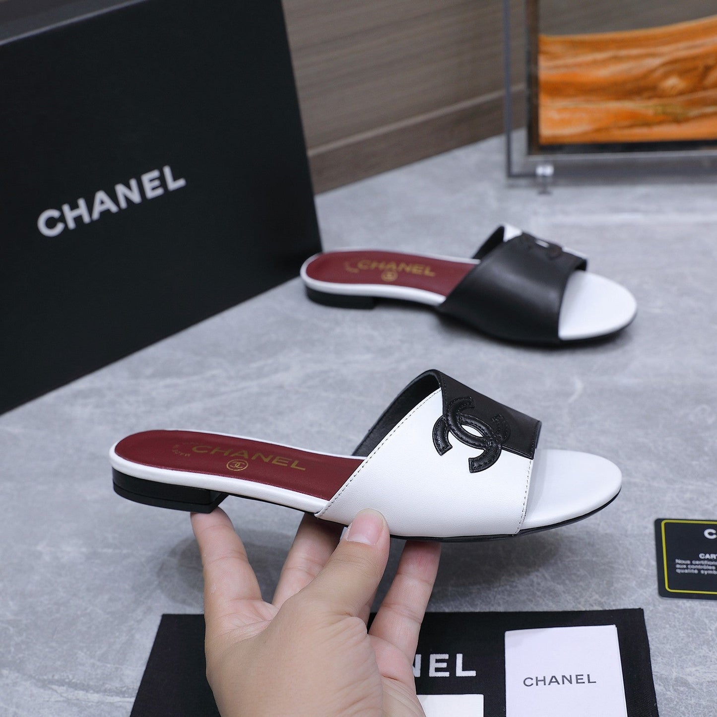 Chanel 2026 Sandals Black White Suede Leather 758412