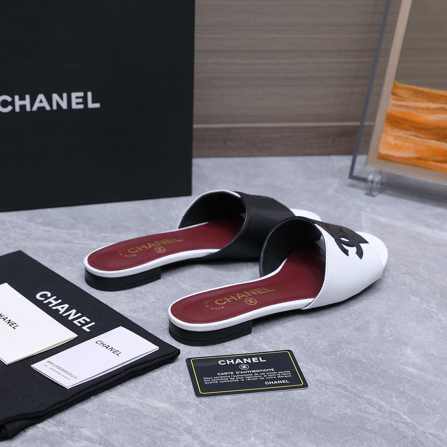 Chanel 2026 Sandals Black White Suede Leather 758412