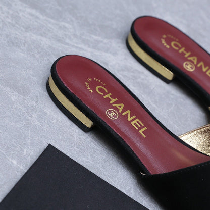 Chanel 2026 Sandals Black Gold Suede Leather 758413