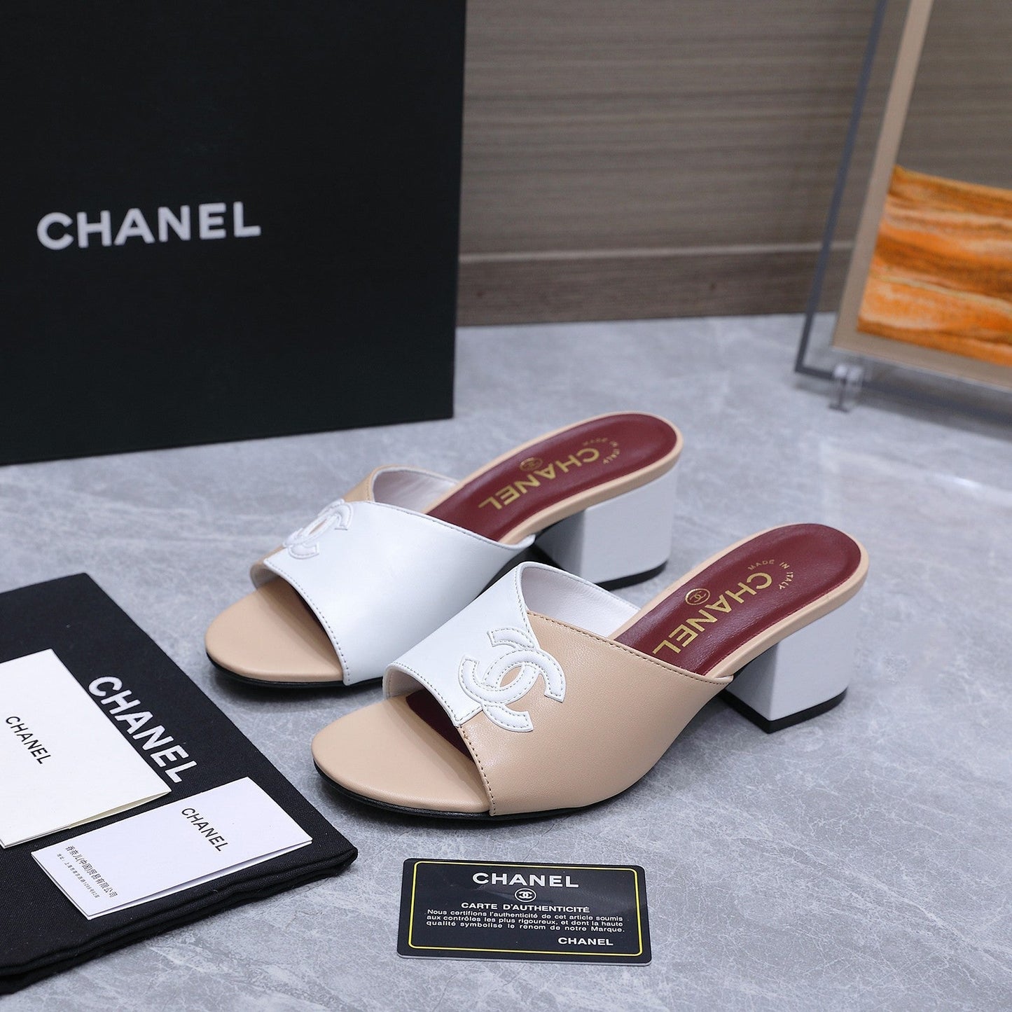 Chanel 2026 High-Heeled Sandals Beige White Suede Leather 758415