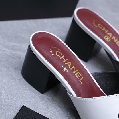 Chanel 2026 High-Heeled Sandals Black White Suede Leather 758416