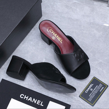 Chanel 2026 High-Heeled Sandals Black Suede Leather 758418