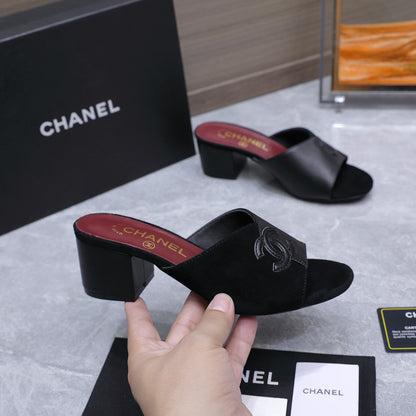 Chanel 2026 High-Heeled Sandals Black Suede Leather 758418