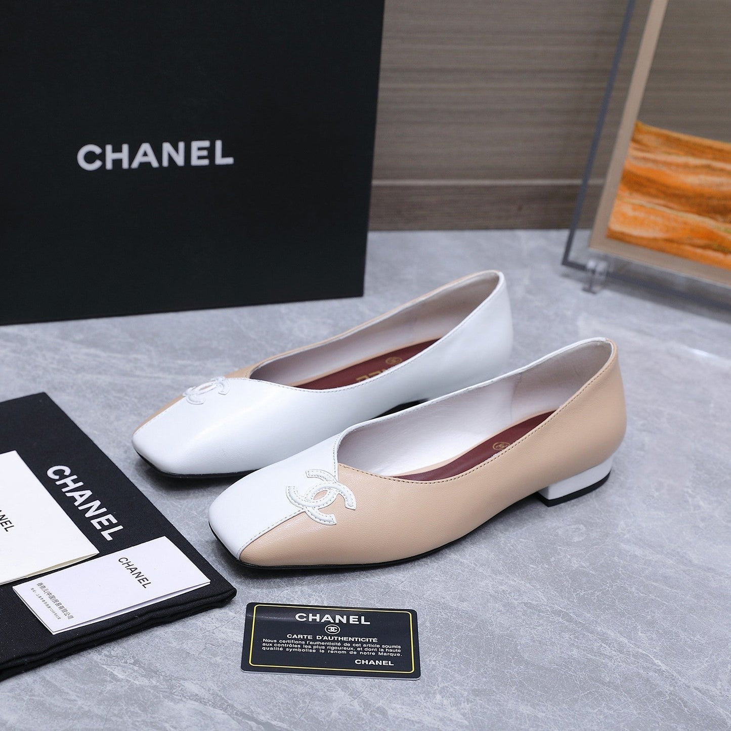 Chanel 2026 Ballet Flats Beige White Suede Sheepskin 758419