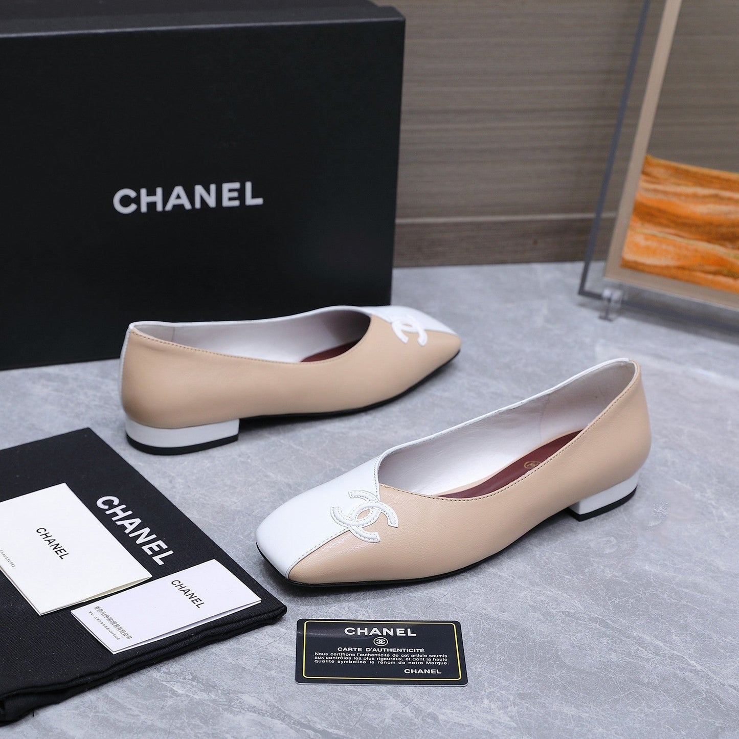 Chanel 2026 Ballet Flats Beige White Suede Sheepskin 758419