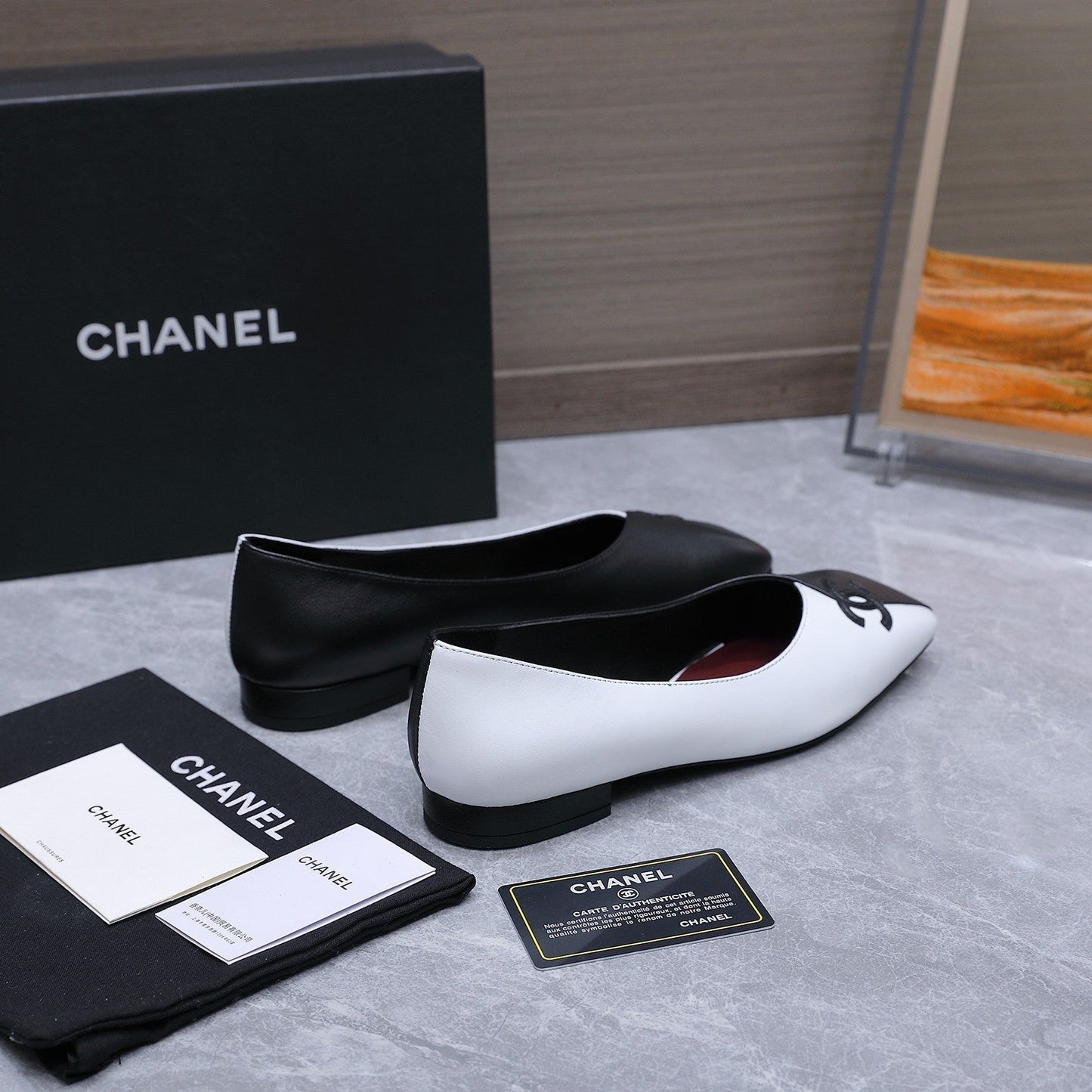 Chanel 2026 Ballet Flats Black White Suede Sheepskin 758420