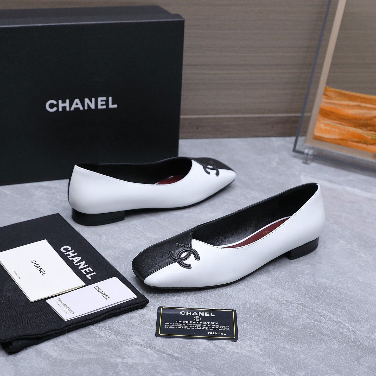 Chanel 2026 Ballet Flats Black White Suede Sheepskin 758420