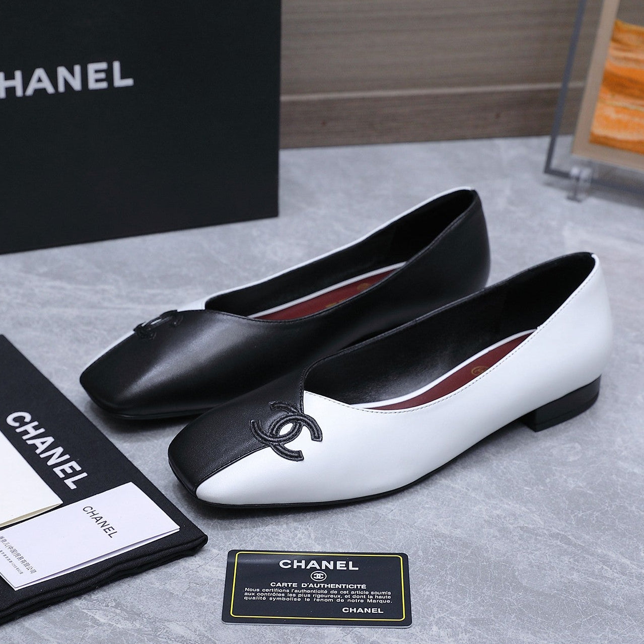 Chanel 2026 Ballet Flats Black White Suede Sheepskin 758420