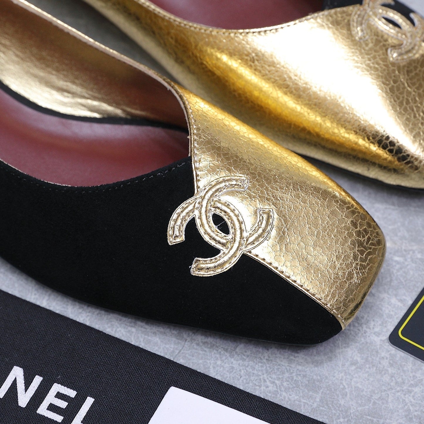 Chanel 2026 Ballet Flats Black Gold Suede Sheepskin 758421