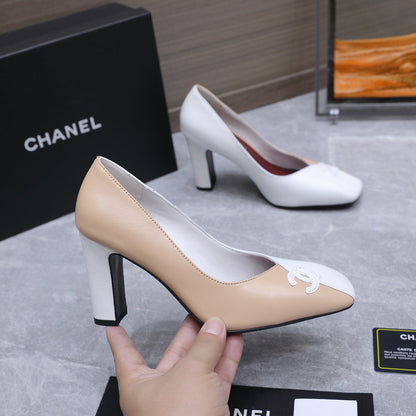Chanel 2026 High-Heeled Pump 85mm Beige-White Suede Sheepskin 758423